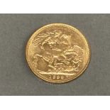 22CT GOLD 1899 FULL SOVEREIGN COIN