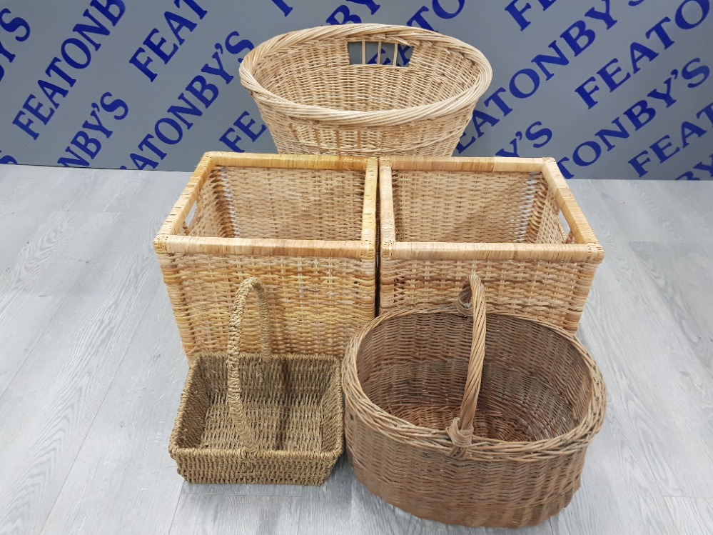 5 VARIOUS SIZED WICKER BASKETS