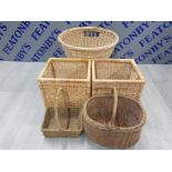 5 VARIOUS SIZED WICKER BASKETS