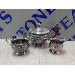 1927 BIRMINGHAM HALLMARKED SOLID SILVER TEAPOT SUGAR BOWL AND MILK JUG BY ADIE BROS LTD 579.3G