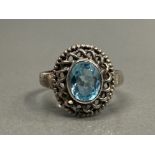 SILVER AND BLUE TOPAZ SINGLE STONE RING SIZE O1/2 4G GROSS