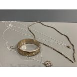 MIXED LOT OF 925 STERLING SILVER ITEMS INCLUDES ROPE CHAIN BANGLE ETC