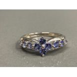 SILVER AND 12 STONE TANZANITE CLUSTER RING SIZE Q 2.5G GROSS