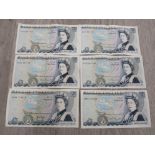 6 BANK OF ENGLAND 5 POUND NOTES THE DUKE OF WELLINGTON SOME CONSECUTIVE