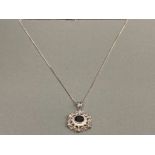 SILVER AND ROUND GARNET PENDANT ON SILVER CHAIN 6.1G GROSS