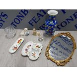 MIXED ITEMS INCLUDING 2 ROYAL WORCESTER EVESHAM DISHES, 2 VALENCIA DOG FIGURES AND