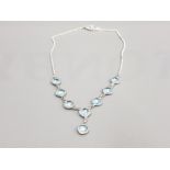 SILVER AND BLUE TOPAZ STONE NECKLET 11.6G