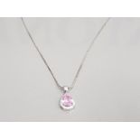 SILVER PINK AND WHITE CZ PENDANT ON CHAIN 6.5G