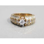 SILVER GOLD PLATED DRESS RING SOLITAIRE STYLE WITH STONE SET SHOULDERS SIZE SIZE M 6.8G GROSS