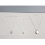 3 SILVER NECKLACES WITH PENDANTS SHIELD AND CHAIN HEART AND CHAIN AND SKULL AND CROSSBONES CHAIN