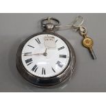 SILVER HALSWORTH POCKET WATCH AND KEY CANOVA WATCH AND CLOCK SILVERSMITHS LONDON 1879 WITH WHITE