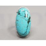 OVAL TURQUOISE SET METAL RING
