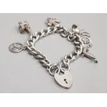 SILVER CHARM BRACELET WITH ASSORTED CHARMS AND PADLOCK CATCH 54.1G