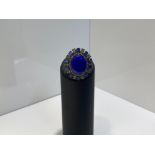 ANTIQUE STYLE 925 SILVER LAPIS GEMSTONE RING WITH KYANITES AND PERIDOTS, 0.25CT DIAMONDS AND 17CT