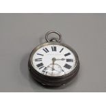 SILVER HALF HUNTER POCKET WATCH WITH WHITE DIAL BLACK ROMAN NUMERALS CHRONO DIAL WITH GOLD PLATED