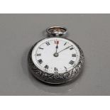 SMALL SILVER FOB WATCH WHITE DIAL WITH BLACK AND RED ROMAN NUMERALS