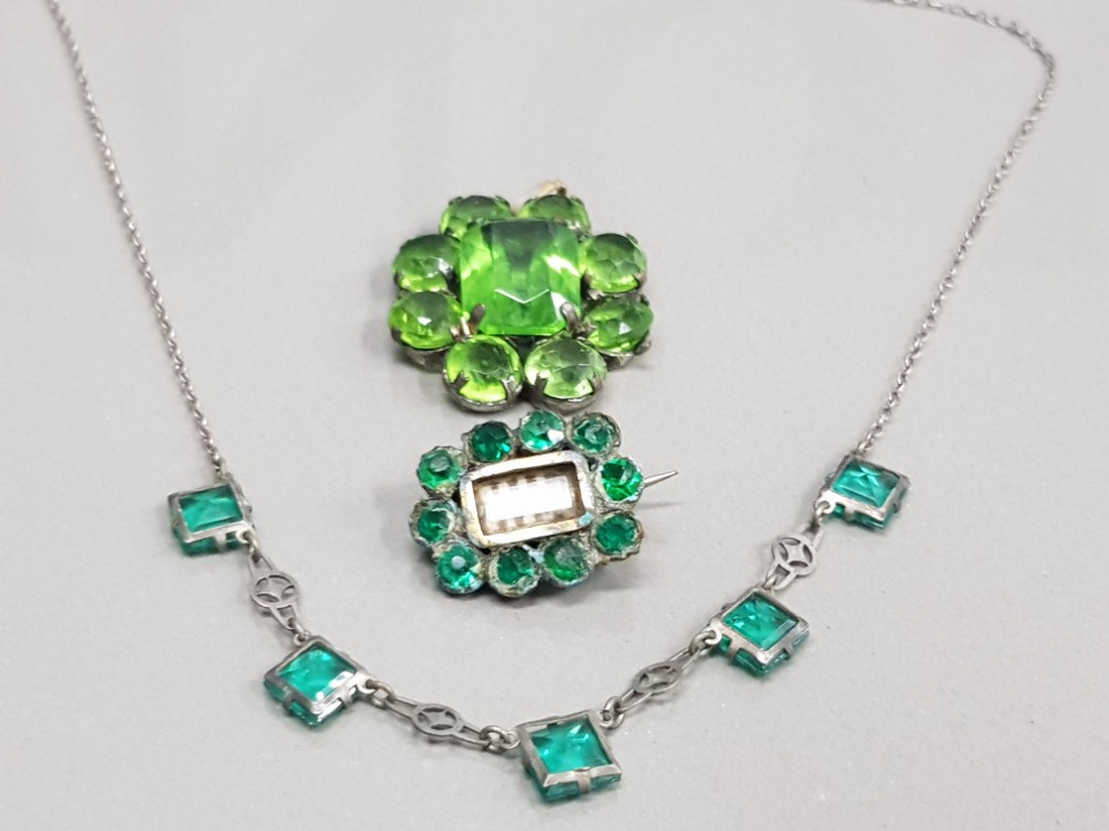 GREEN PASTE SET NECKLET PENDANT AND BROOCH