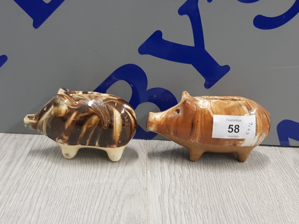 2 ANTIQUE SLIPWARE PIGGY BANKS POSSIBLY SCOTTISH