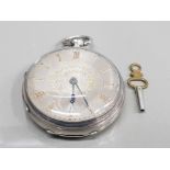 SILVER HALF HUNTER POCKET WATCH SILVER DIAL GOLD PLATED ROMAN NUMERALS ORNATE PATTERN ON THE DIAL
