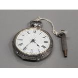 LADIES SILVER POCKET WATCH BIRMINGHAM 1882 WITH WHITE DIAL WITH BLACK ROMAN NUMERAL HOUR MARKERS