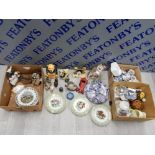 3 LARGE BOXES OF CERAMIC ITEMS INCLUDES ANIMAL FIGURES, GRINDLEY PLATES FEATURING HUNTING SCENES AND