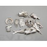 10 ASSORTED SILVER CHARMS 27.8G