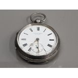 SILVER HALF HUNTER POCKET WATCH WHITE DIAL WITH SMALL CHRONO DIAL BLACK ROMAN NUMERALS GOLD PLATED