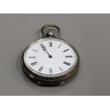 SILVER HALF HUNTER SMALL CIRCLE POCKET WATCH WHITE DIAL WITH BLACK ROMAN NUMERALS