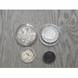SMALL COLLECTION OF OLD SILVER COINAGE INCLUDES 1994 SILVER 5 DOLLAR 1897 GERMAN RUPIE 1894 INDIAN