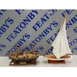 2 QUALITY WOODEN MODEL BOAT FIGURES ON STANDS
