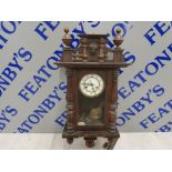 EARLY 20TH CENTURY WALL CLOCK WITH ENAMEL AND BRASS DIALS, WITH PENDULUM AND KEYS