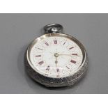 LADIES SILVER HALF HUNTER POCKET WATCH WITH WHITE DIAL RED ROMAN NUMERAL HOUR MARKERS WITH GOLD