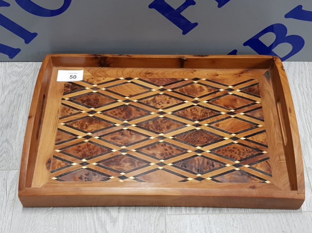 FABULOUS WALNUT INLAID DRINKS TRAY 35 1/2 X 24 CM