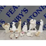 COLLECTION OF PORCELAIN LADY FIGURES, CHILDREN AND CATS INCLUDES CROWN STAFFORDSHIRE AND CBC ETC