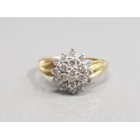 18CT YELLOW GOLD DIAMOND CLUSTER RING COMPRISING OF 19 BRILLIANT ROUND CUT DIAMONDS CLAW SET SIZE
