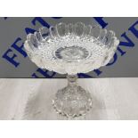 IMPRESSIVE VICTORIAN / EDWARDIAN PRESSED GLASS SERVING TAZZA WITH LIFT OFF CUPPED TOP
