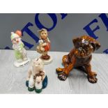 4 COLLECTABLE FIGURES INCLUDES GOEBEL WEST GERMAN GIRL WITH BASKET, BESWICK CLOWN, WADE BOY WITH