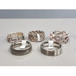 3 STERLING SILVER RINGS TOGETHER WITH 2 TITANIUM RINGS
