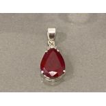 925 SILVER RUBY GEMSTONE PENDANT WITH DIAMONDS 0.12C RUBY IS 10.85CT 4.2G GROSS