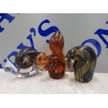2 WEDGWOOD GLASS ANIMALS INCLUDING SQUIRREL AND SNAIL TOGETHER WITH A ART GLASS ELEPHANT