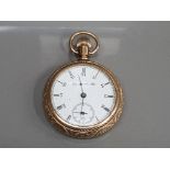 GOLD PLATED HALF HUNTER POCKET WATCH ELGIN NATH WATCH CO WITH WHITE DIAL WITH BLACK ROMAN NUMERAL