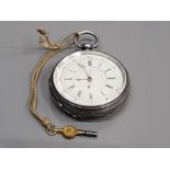 GENTS SILVER CENTRE SECONDS SECOND CHRONOGRAPH POCKET WATCH WITH TATCHY METRE AND BLACK ROMAN