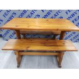 VINTAGE PINE GARDEN TABLE AND 2 BENCHES