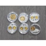 6 LARGE COMMEMORATIVE PROOF COINS 50MM