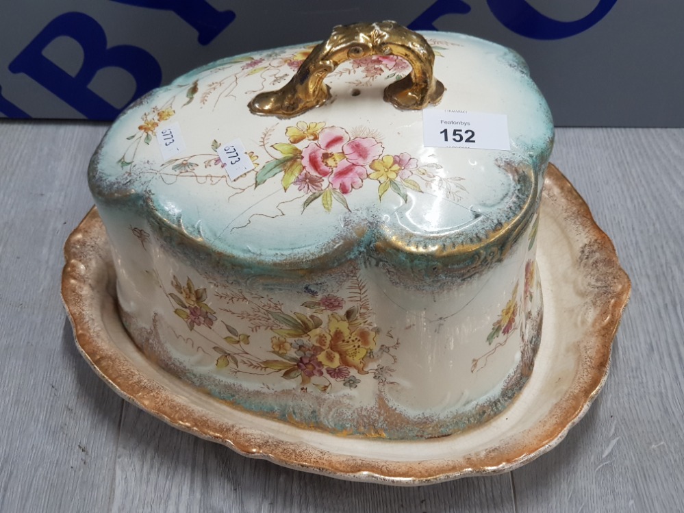 LARGE CHEESE DISH WITH DECORATIVE FLORAL PATTERN