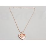 SILVER ROSE GOLD PLATED CZ SET HEART LOCKET AND CHAIN 8.6G