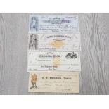 RARE COLLECTION OF 4 COOPERS TOWN NEW YORK USA 1ST NATIONAL/SMITH BANK CHEQUES 1868-93