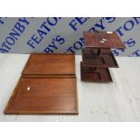 3 TIER MAHOGANY REVOLVING CAKE STAND WITH 2 MAHOGANY SERVING TRAYS