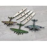3 DIE CAST MODEL AIRPLANES INCLUDING CORGI D H MOSQUITO TOGETHER WITH 4 DIE CAST MODEL SHIPS