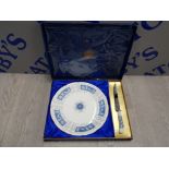 COALPORT CENTRE PLATE WITH MATCHING KNIFE IN ORIGINAL BOX WITH REVERLY PATTERN